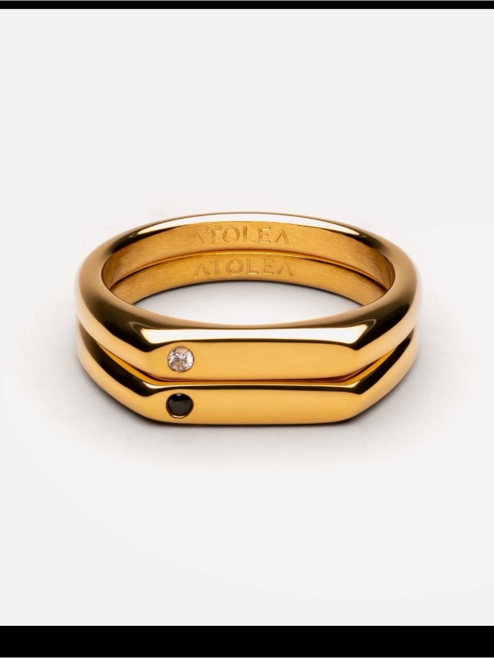 Atolea Gold Double Band Ring with Clear and Black Stones